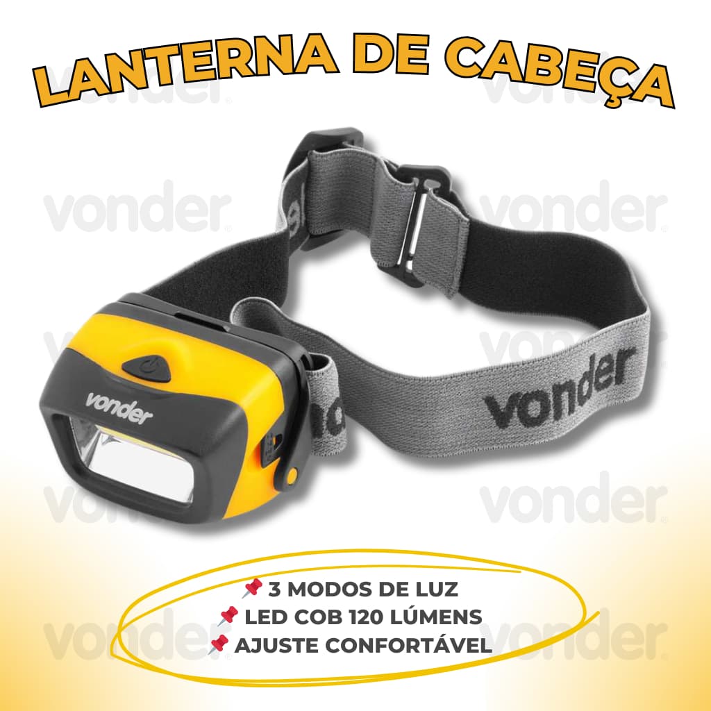 Lanterna de Cabeça LED COB Vonder 120 Lumens Ajustável Luz Forte Resistente Profissional Oferta