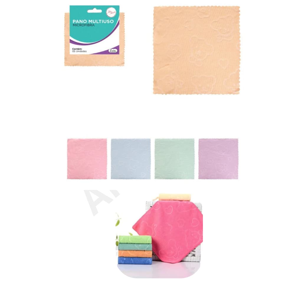 Conjunto 5 Unidades de Panos 30cm para Limpeza Multiuso Coloridos em Microfibra Macias Estampadas