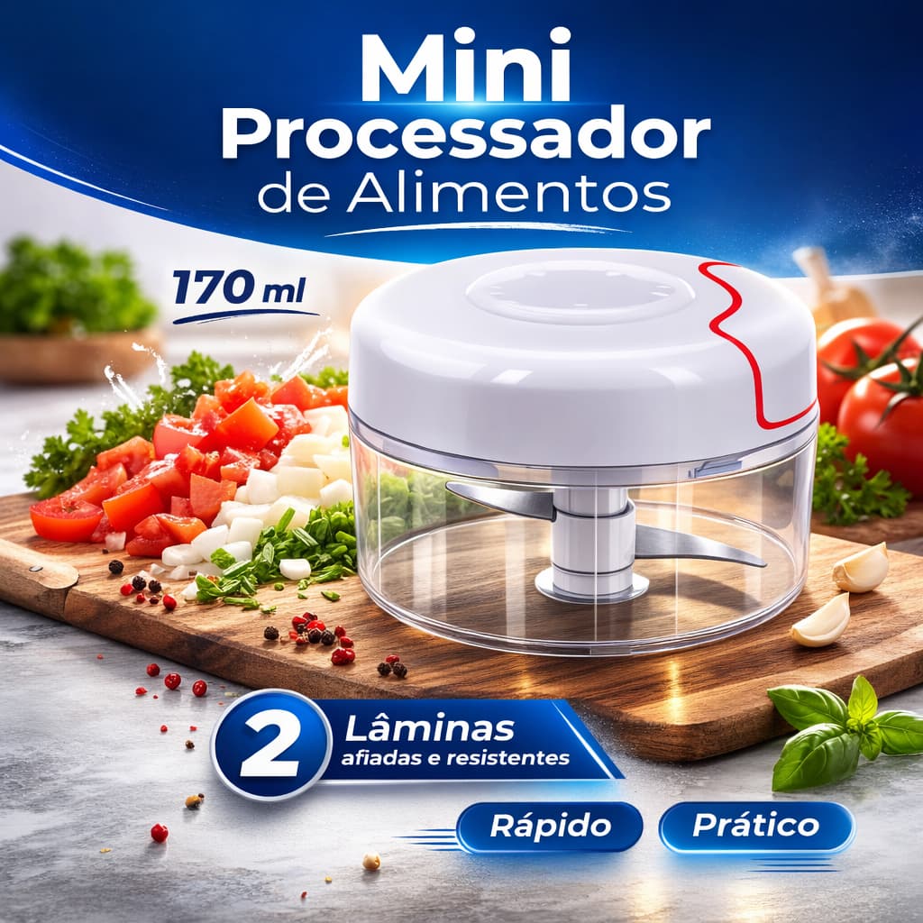 🔥 Mini Processador Manual 2 Lâminas Afiadas com Corda Retrátil | Triturador de Alimentos Portátil Prático e Rápido 🔪