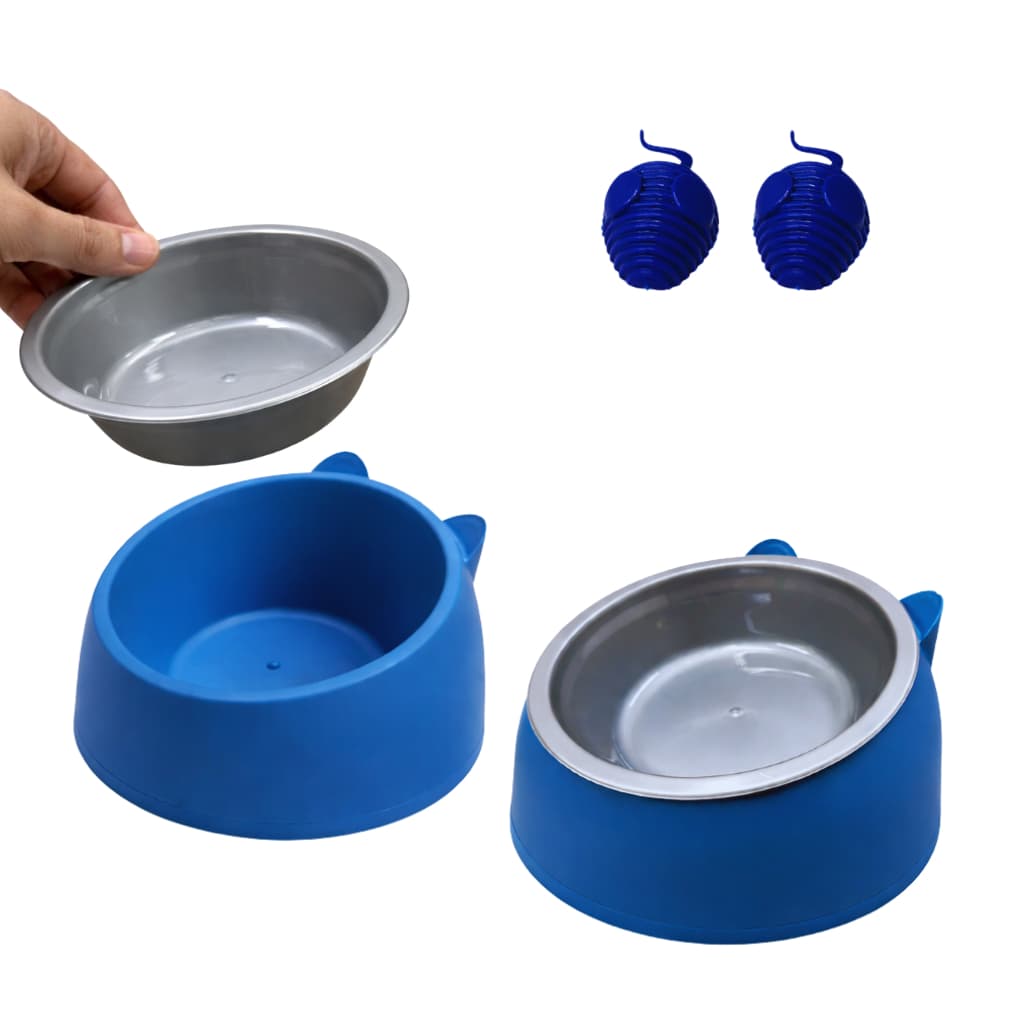 Kit Comedouro 250ml Elevado Gato Ergonomico Inclinado Pratinho de Racao Orelha e Brinquedo Ratinho