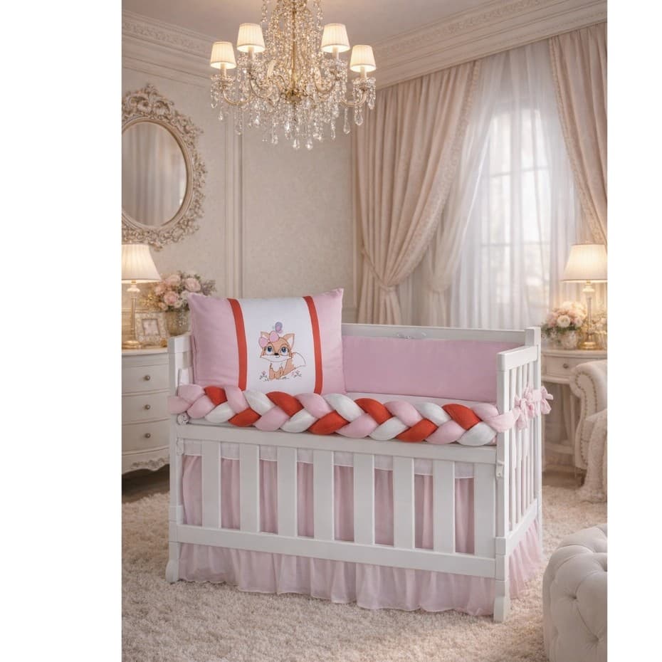 Kit Para Mini Berço 6 Peças Trança E Mosquiteiro Feminino