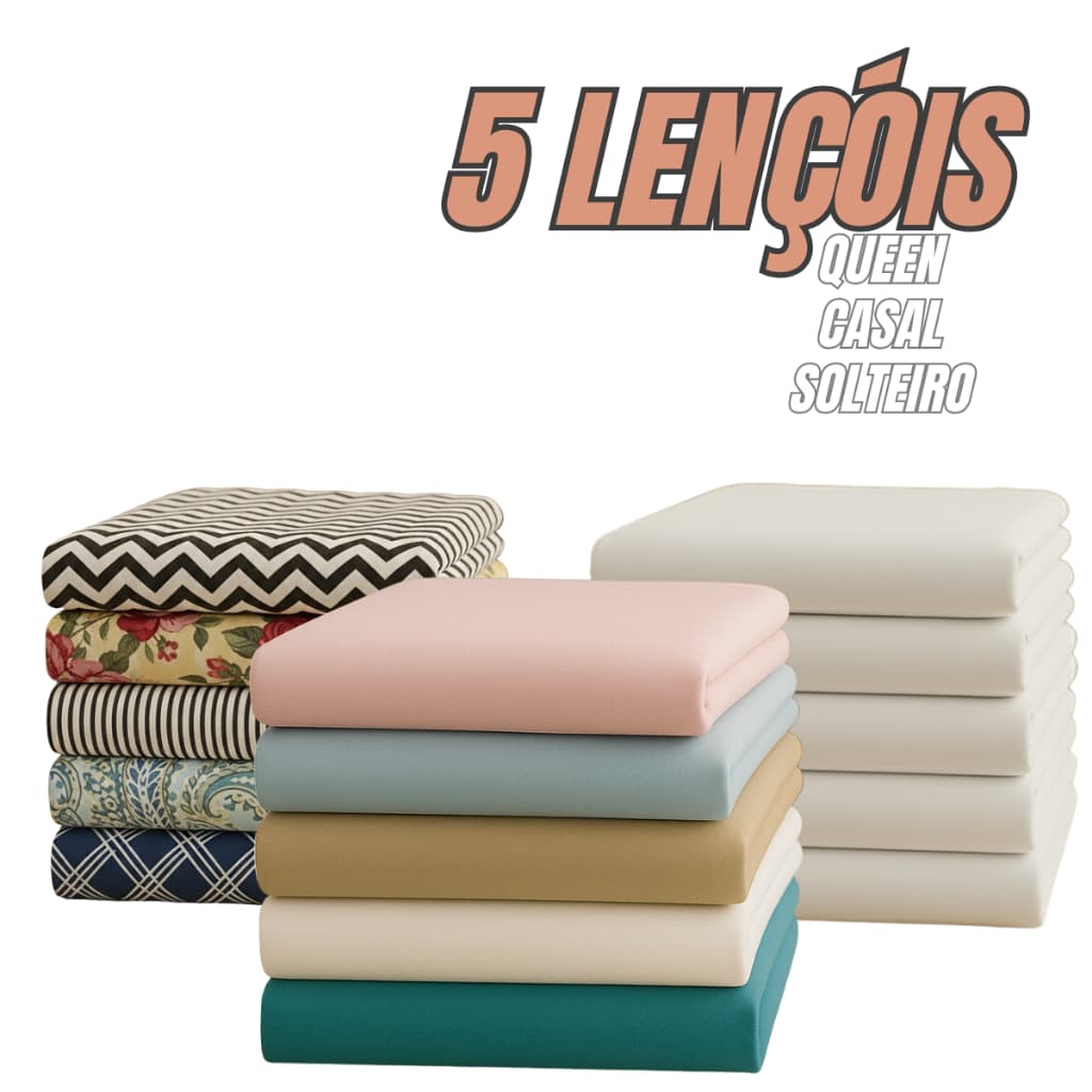 Kit 5 Lençol Superior Sortidos Solteiro Casal e Queen 400 Fios Avulso Conjunto Varias Cores Liso e Estampado