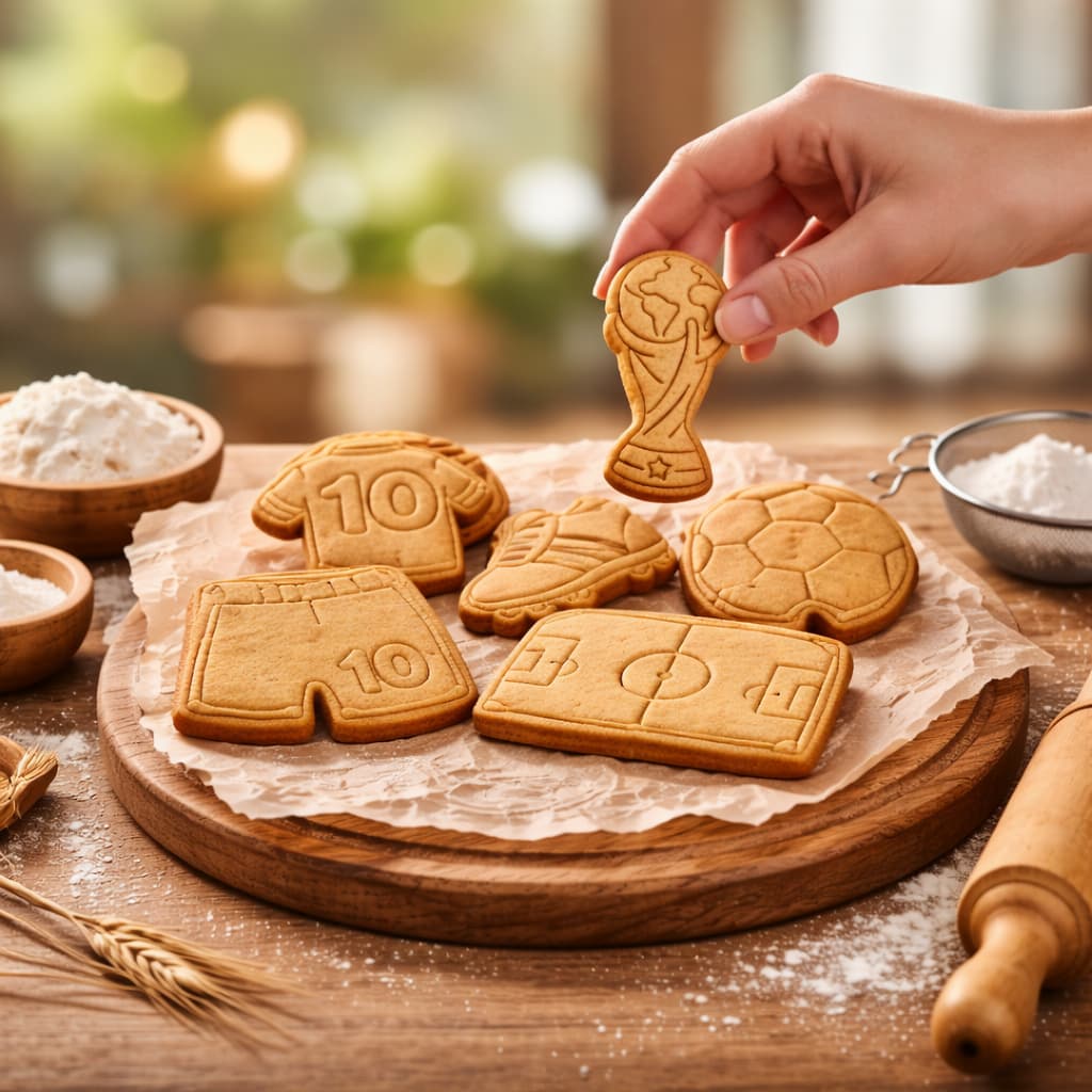 Cortadore de Biscoito Copa 2026 Kit 6 Peças Futebol Confeitaria Bolacha Decorada Molde Carimbo Biscuit Pasta Americana