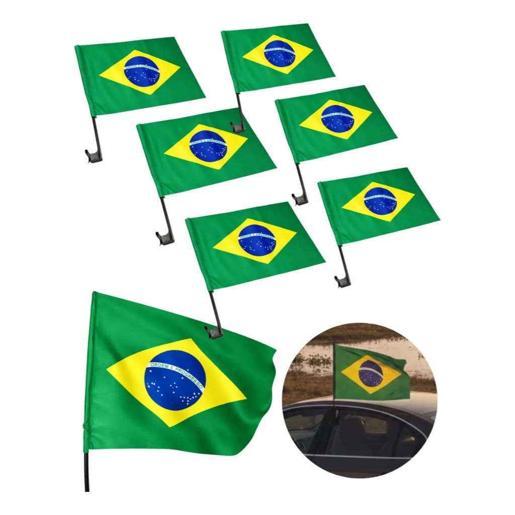 Kit 2/4/6 Bandeiras do Brasil com Haste para Janela Vidro Carro 45x30cm Copa do Mundo 2026 Carreatas