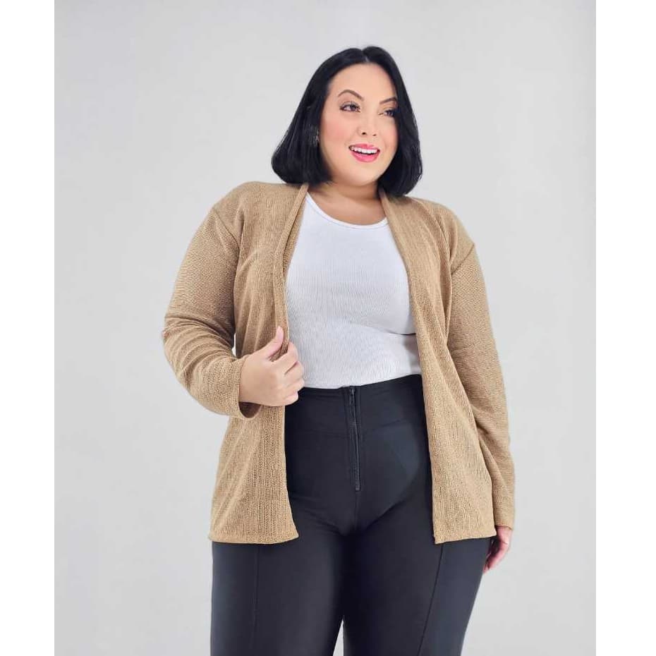 Casaco Plus Size Liso De Tricot