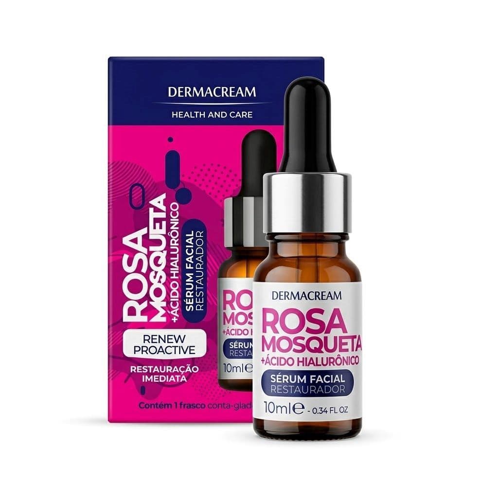 Serum Facial Restaurador Dermacream Rosa Mosqueta com Ácido Hialurônico 10ml - Restauração Imediata