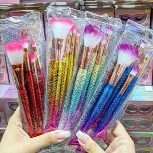 Kit 4 Peças Pincel Sereia de Maquiagem Para Sombra Blush Contorno Pó Sombra Pronto Entrega Sortidos