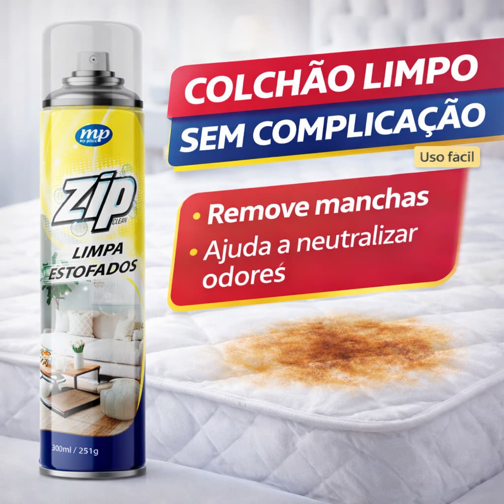 Zip Clean Limpa Colchao Spray 300Ml Espuma Seca Remove Manchas Odores Higienizador