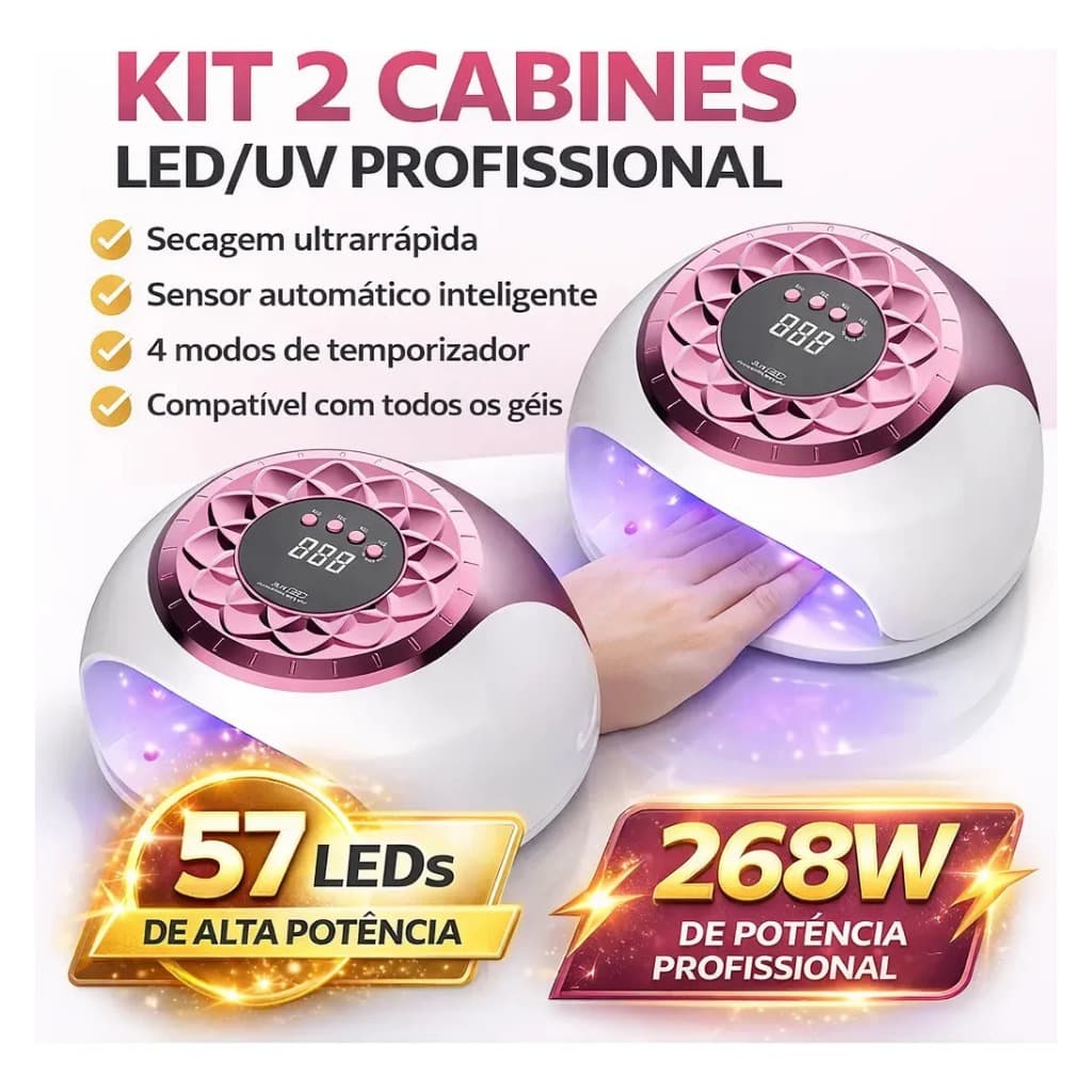 Kit 2 Cabines Unha Sun S9 Profissional 57 Leds 268w Led/uv