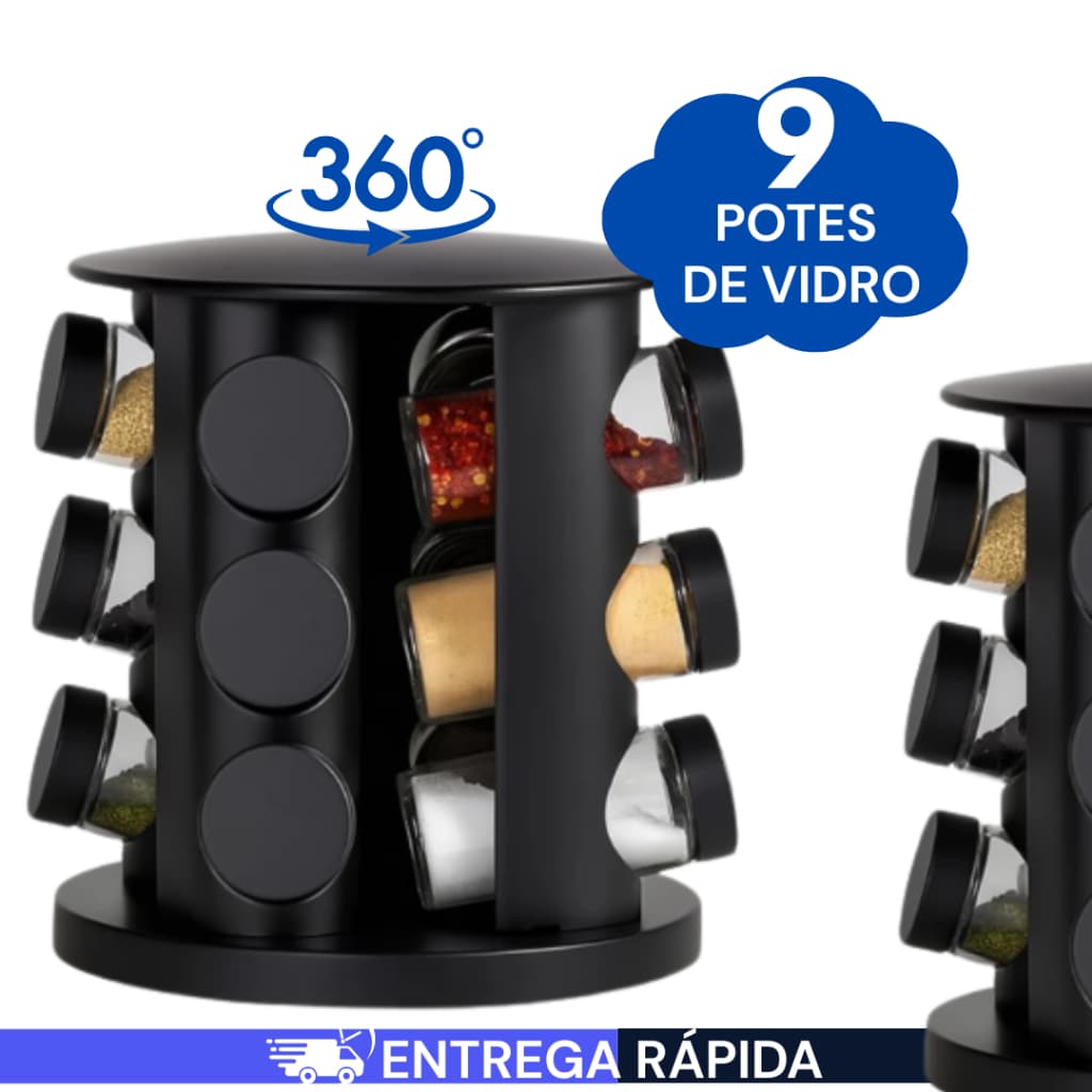 Porta Temperos Profissional Giratório 9 Potes Vidro Tampa Dosadora Condimentos PROMOÇÃO LIMITADA