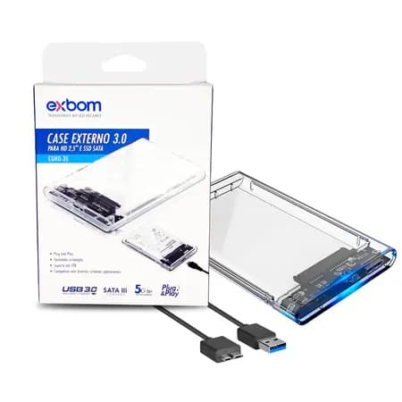 Case HD Externo Tipo C Sata 2.5 Usb 3.0 3TB Transparente