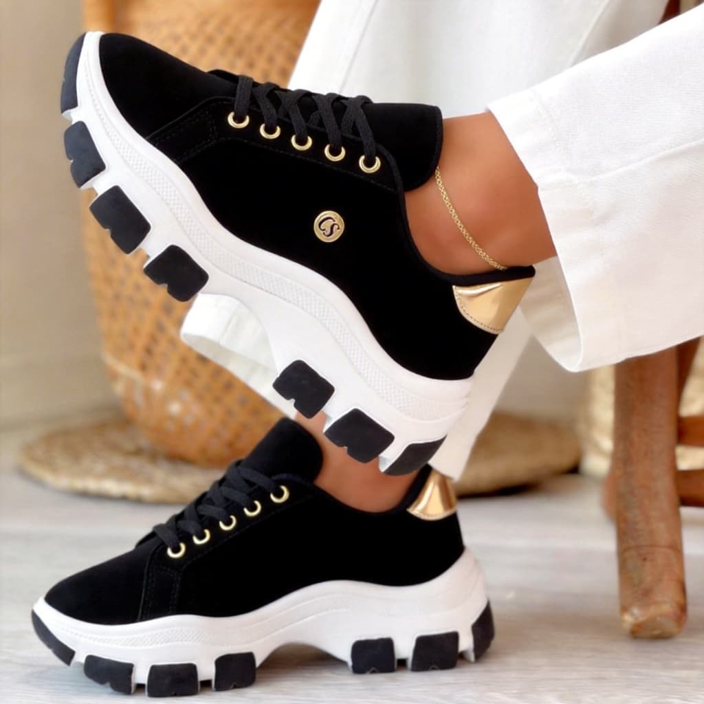 Tênis Casual Feminino com Solado Tratorado e Plataforma Alta para Estilo e Conforto no Dia a Dia