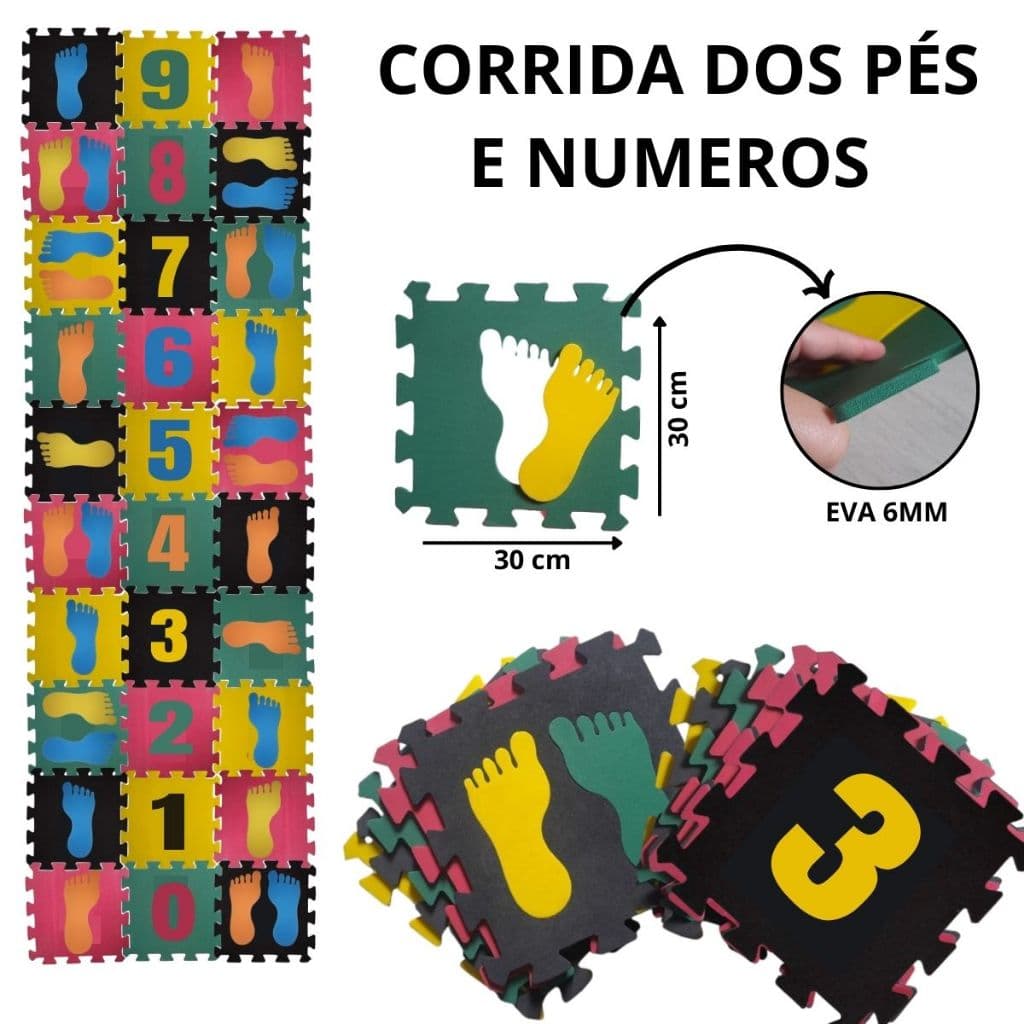 Corrida dos pes 30 peças psicomotricidade/tapete/tatame/pedagogico