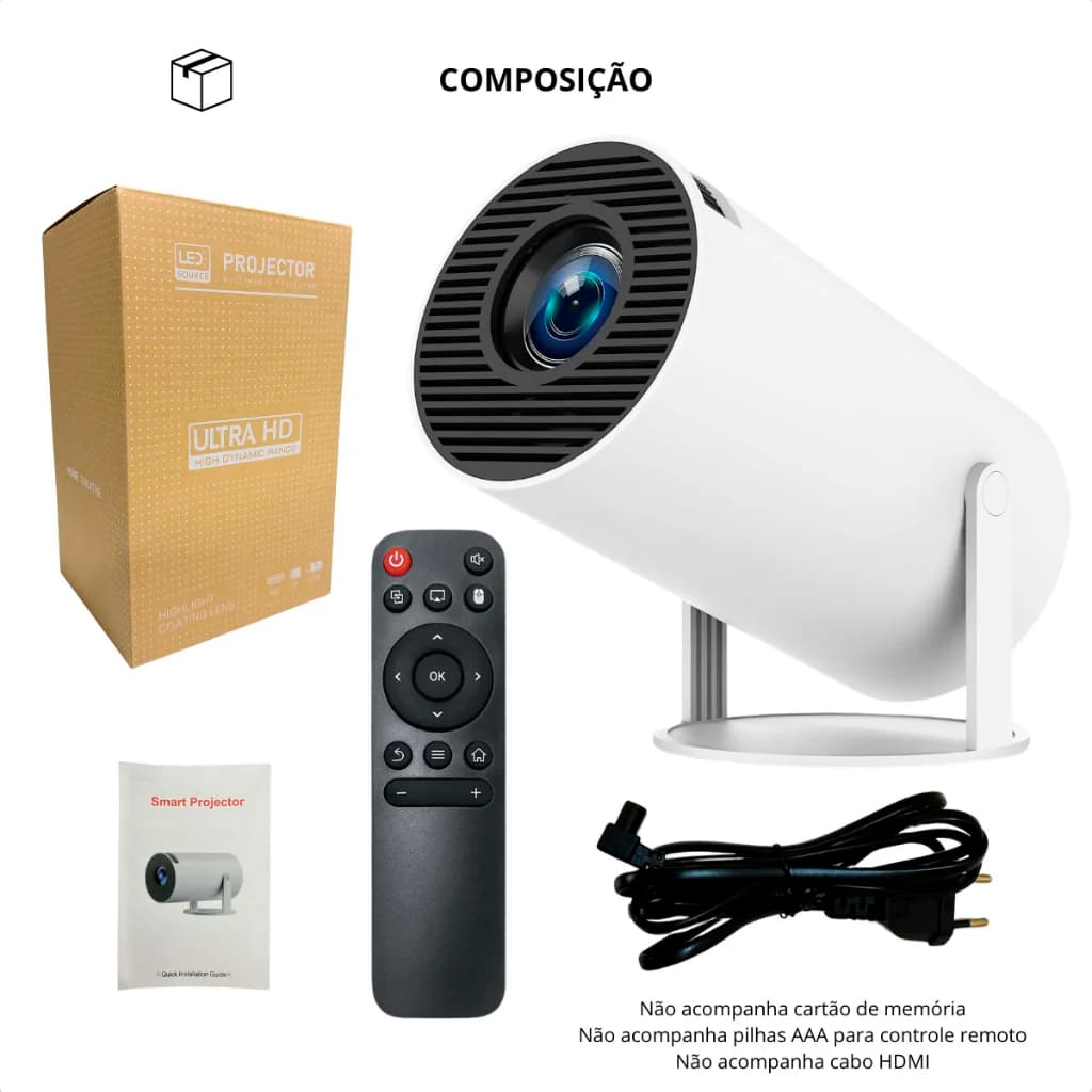 Projetor HY300 Original Portátil Smart Android 11 4K Ultra HD HDMI Wifi Bluetooth Alto Falante Embutido