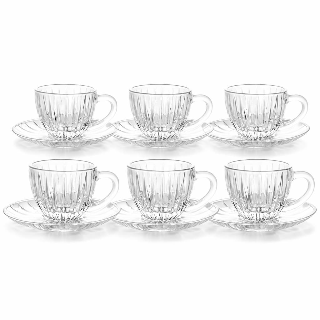 Jogo de 6 Xícaras de Café Cristal Siena 90ml com Pires Vidro Transparente Café Luxo Elegante