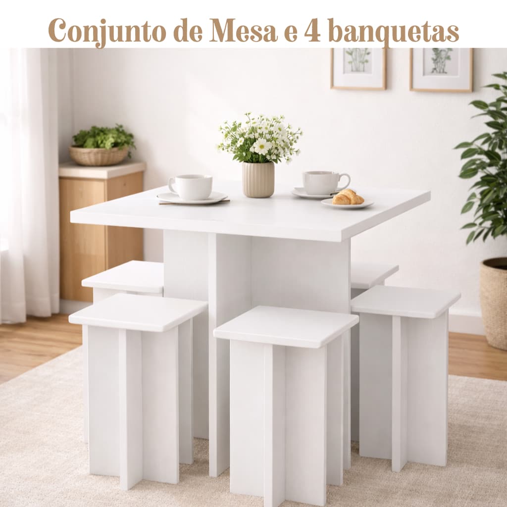 Mesa Jantar Compacta com 4 Banquetas – Cozinha Apartamento Kitnet Restaurante Lanchonete Lanchão