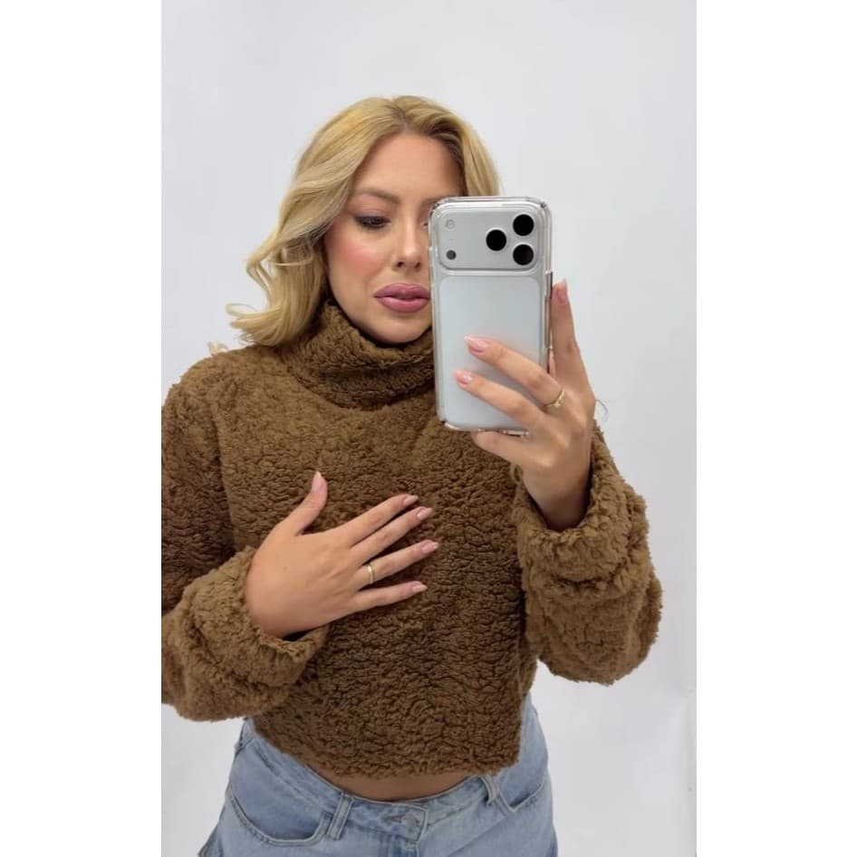 Blusa feminina de inverno com gola alta peluciada quente moda feminina de inverno frio