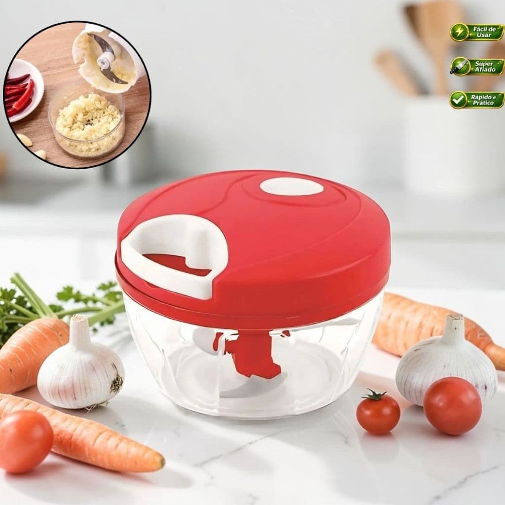 Triturador Alimentos Manual 500ml Processador Pressão Alho Cebola Legumes