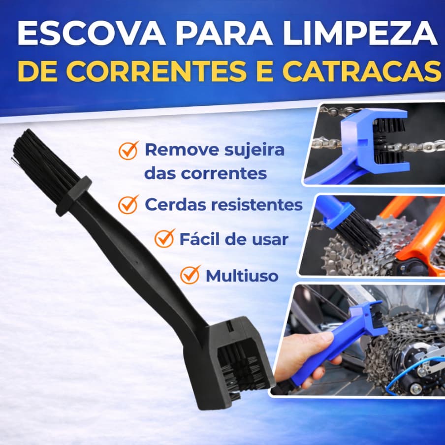 Escova de Corrente para Bicicleta e Motocicleta com Limpeza 360° Eficiente. Multiuso.