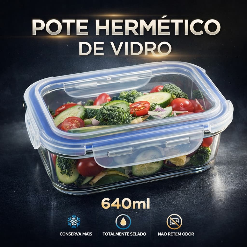 Pote de Vidro Hermético Retangular Tampa