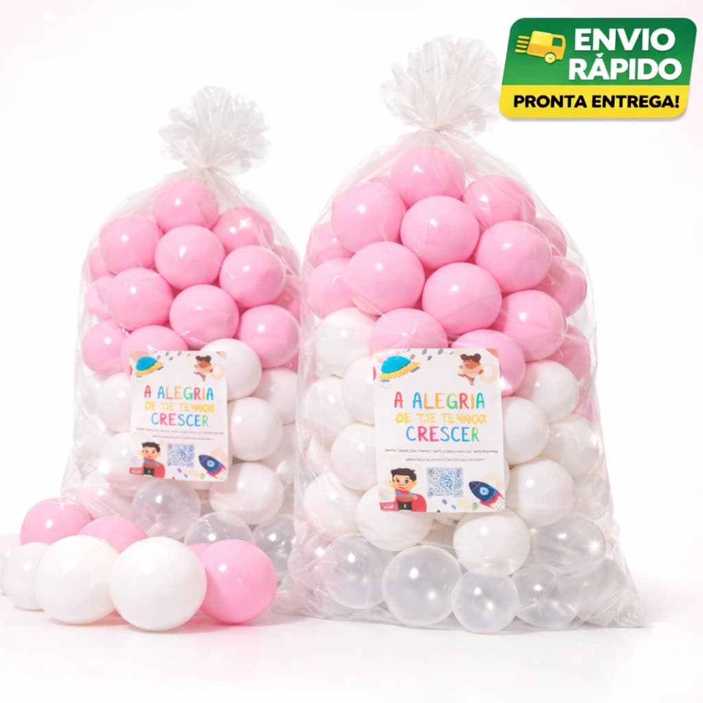 Bolinhas para Piscina Infantil 100 Unid 76mm Rosa e Branca – Não Amassam Resistente | Pronta Entrega