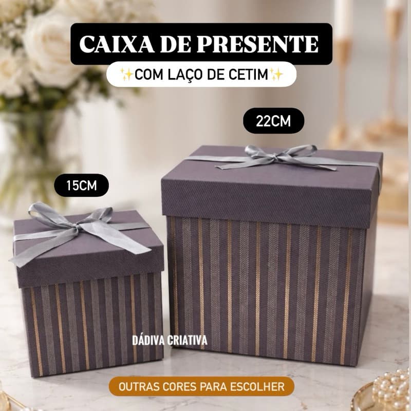 Caixa de Presente Listrada Com Laço