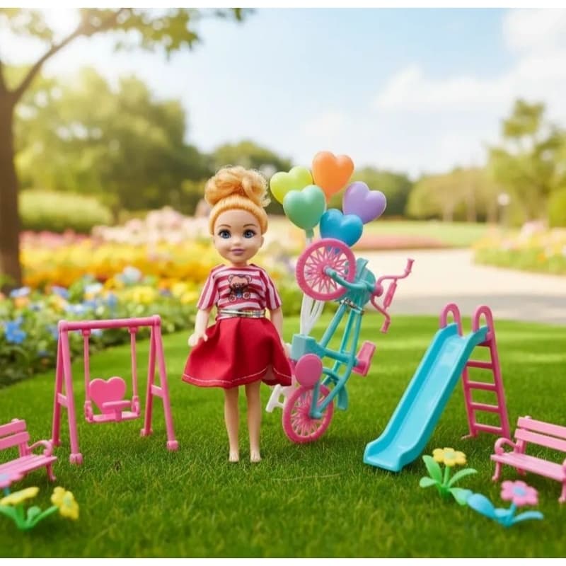 Boneca Fashion Brinquedo Infantil Happy Bicicleta e Balão 15cm