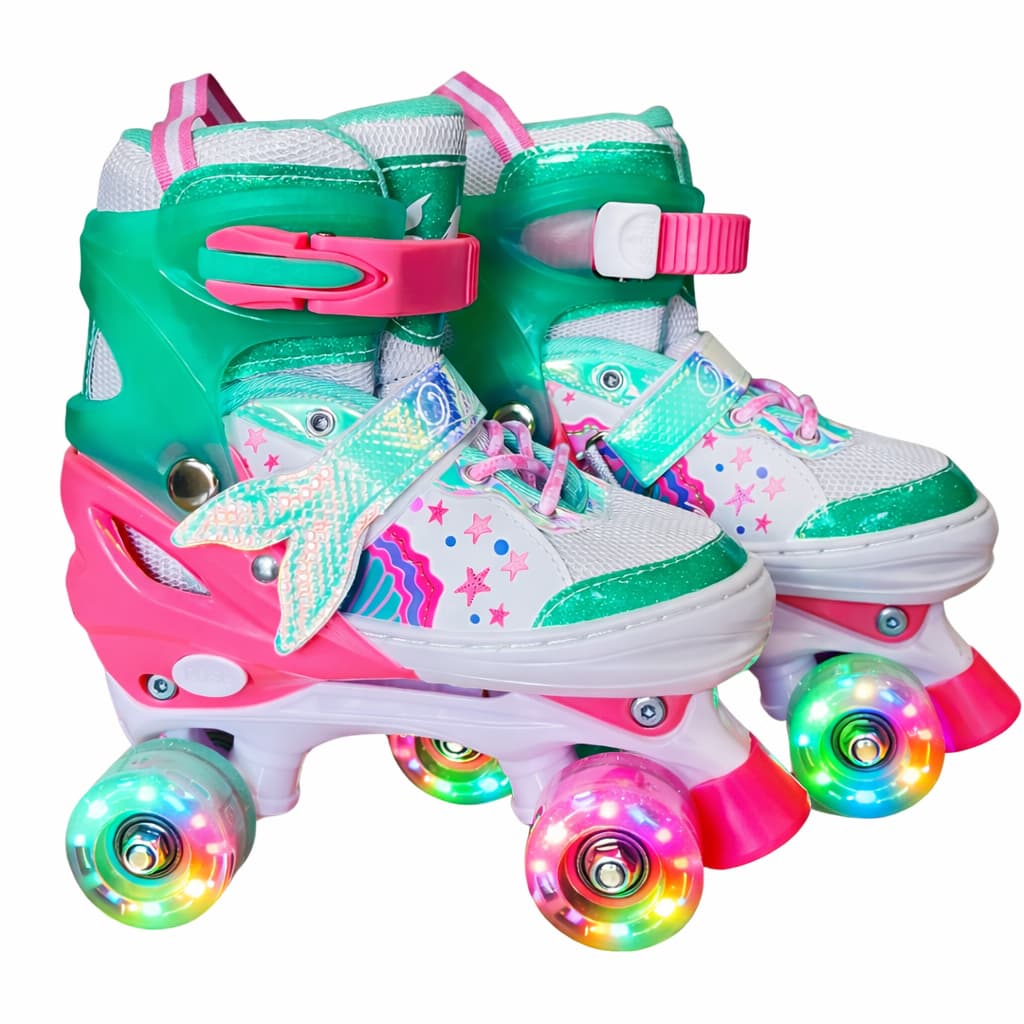 Patins Infantil Quad 4 Rodas Lançamento da Sereia com Luz de Led + Bolsa