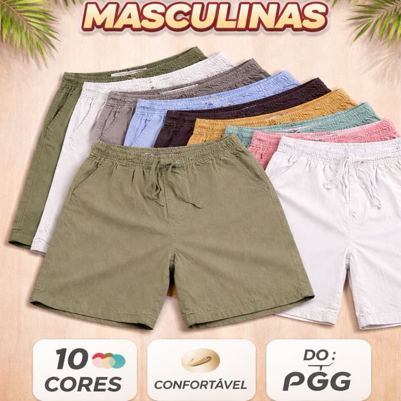 Bermuda Masculina Casual Premium Elastano Confortável – 10 Cores do P ao GG Moda Verão