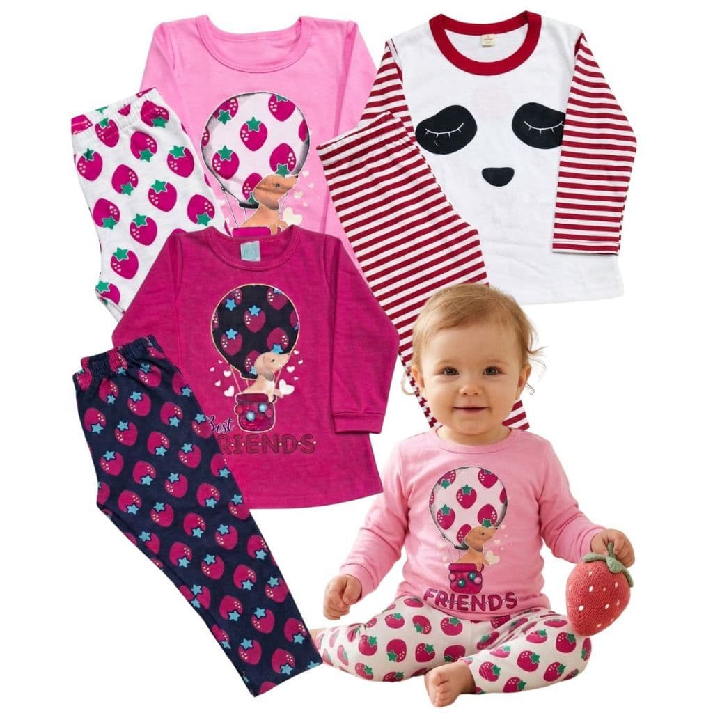 Kit 3 Pijamas de Menina 1 Ano Manga Longa Estampados