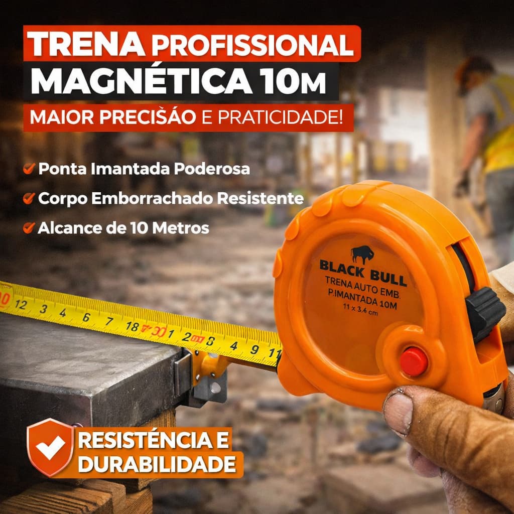 Trena Profissional 10m Emborrachada Magnética Ponta Imantada Alta Precisão Resistente Construção