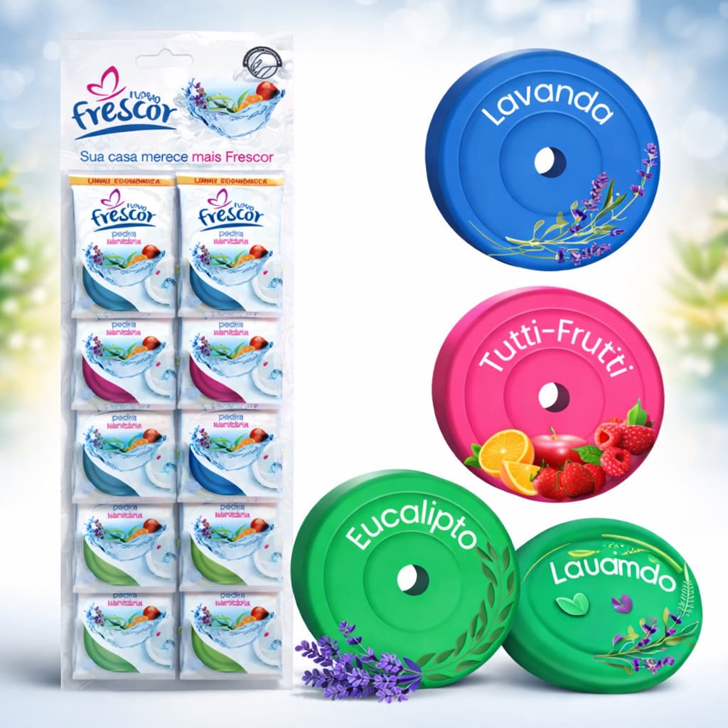 Pedra Sanitária Para Vaso Sanitário Novo Frescor 22gr Cartela com 12 Pedras Fragrâncias Variadas