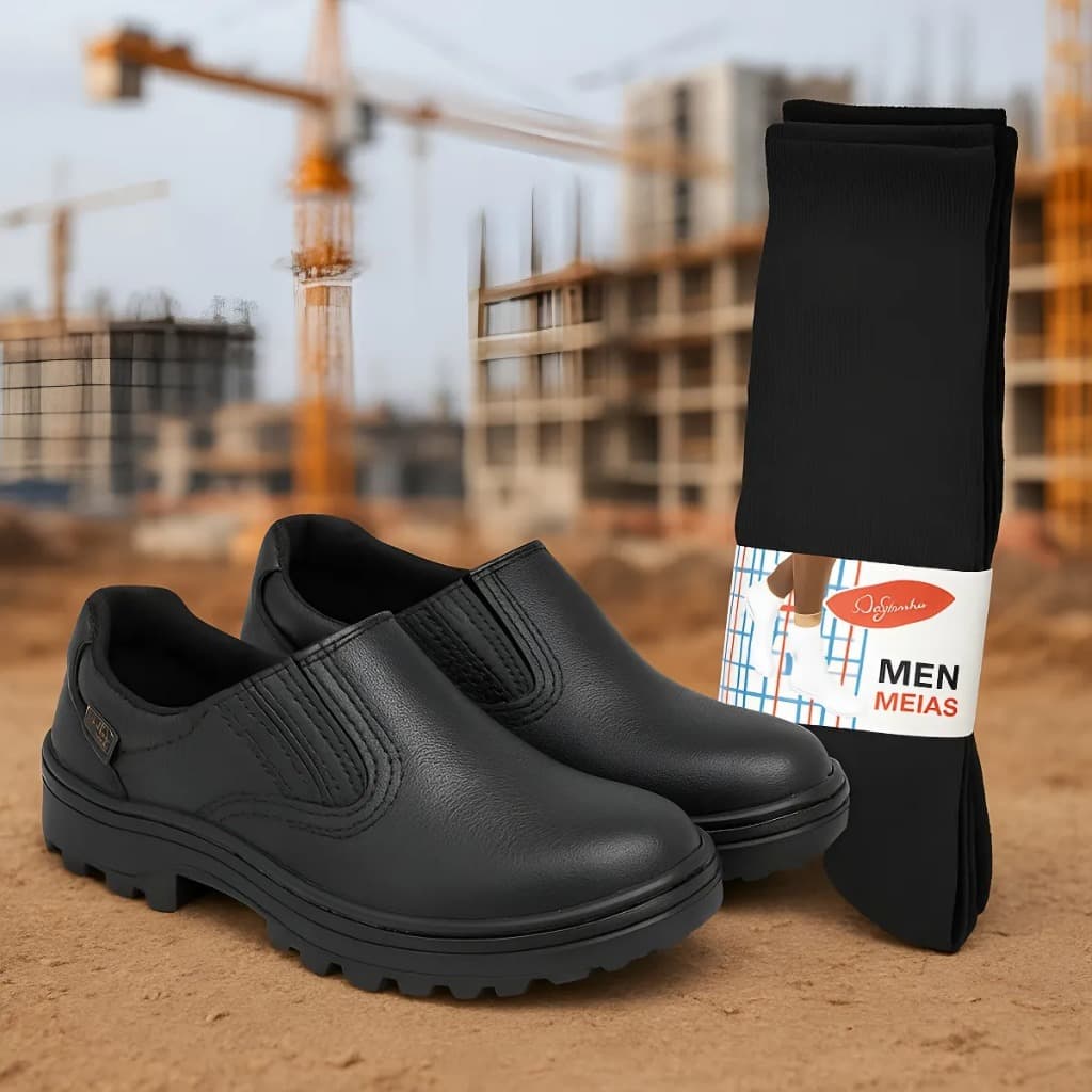 Sapato De Segurança Com Ca De Couro + Kit 3 Pares De Meias Callshoes