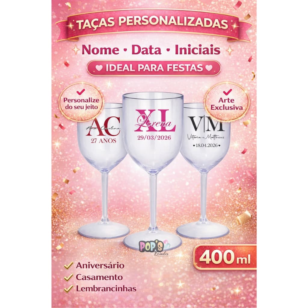 Kit 10 Taças De Vinho Acrílico Personalizado 350 M