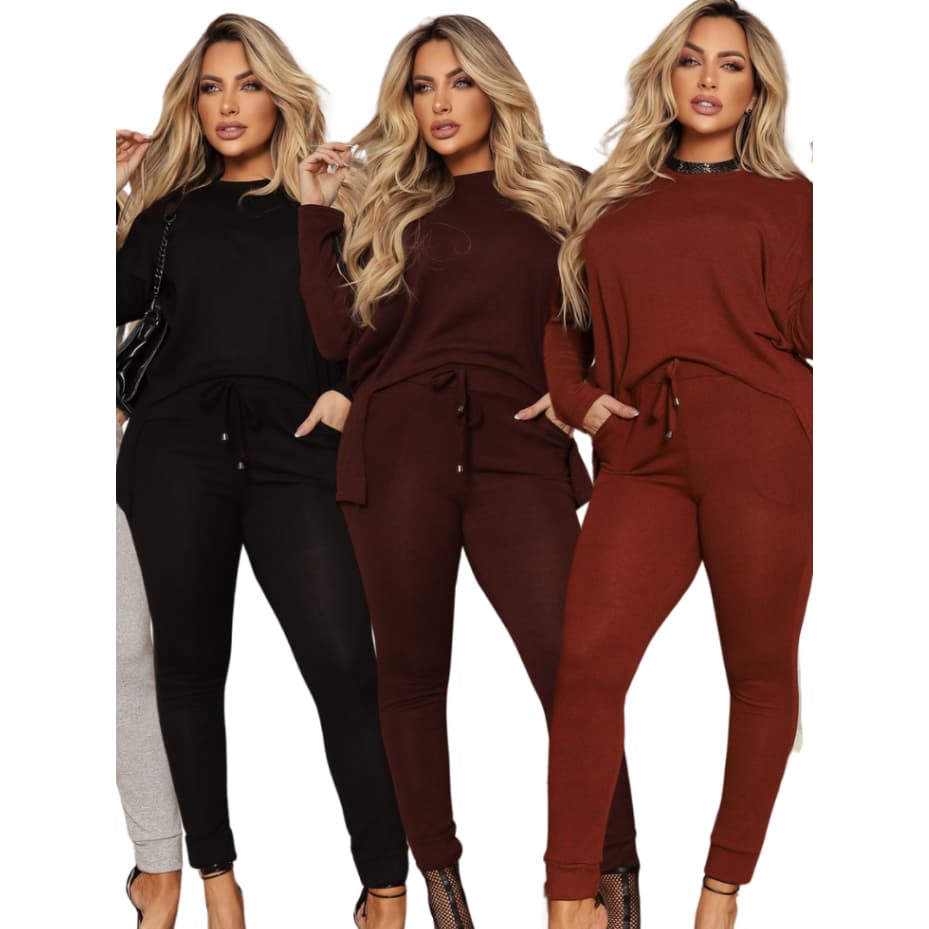 Conjunto Feminino Elegante Calça e Blusa Premium Cintura Alta Moda Lã Premium
