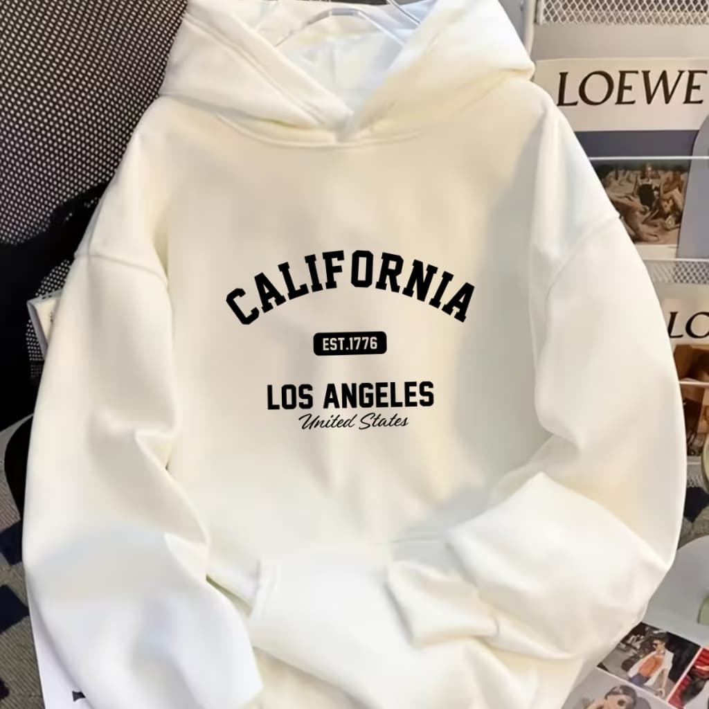 moletom masculino feminino capuz blusa de frio California peluciado inverno estiloso branco casaco estampado bolso