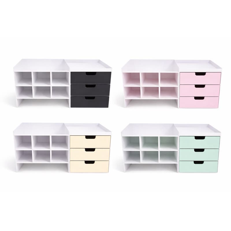 Organizador de Mesa Porta Objetos com Gavetas e Nichos 20cm – Organizador de Escritório Branco e Lilás