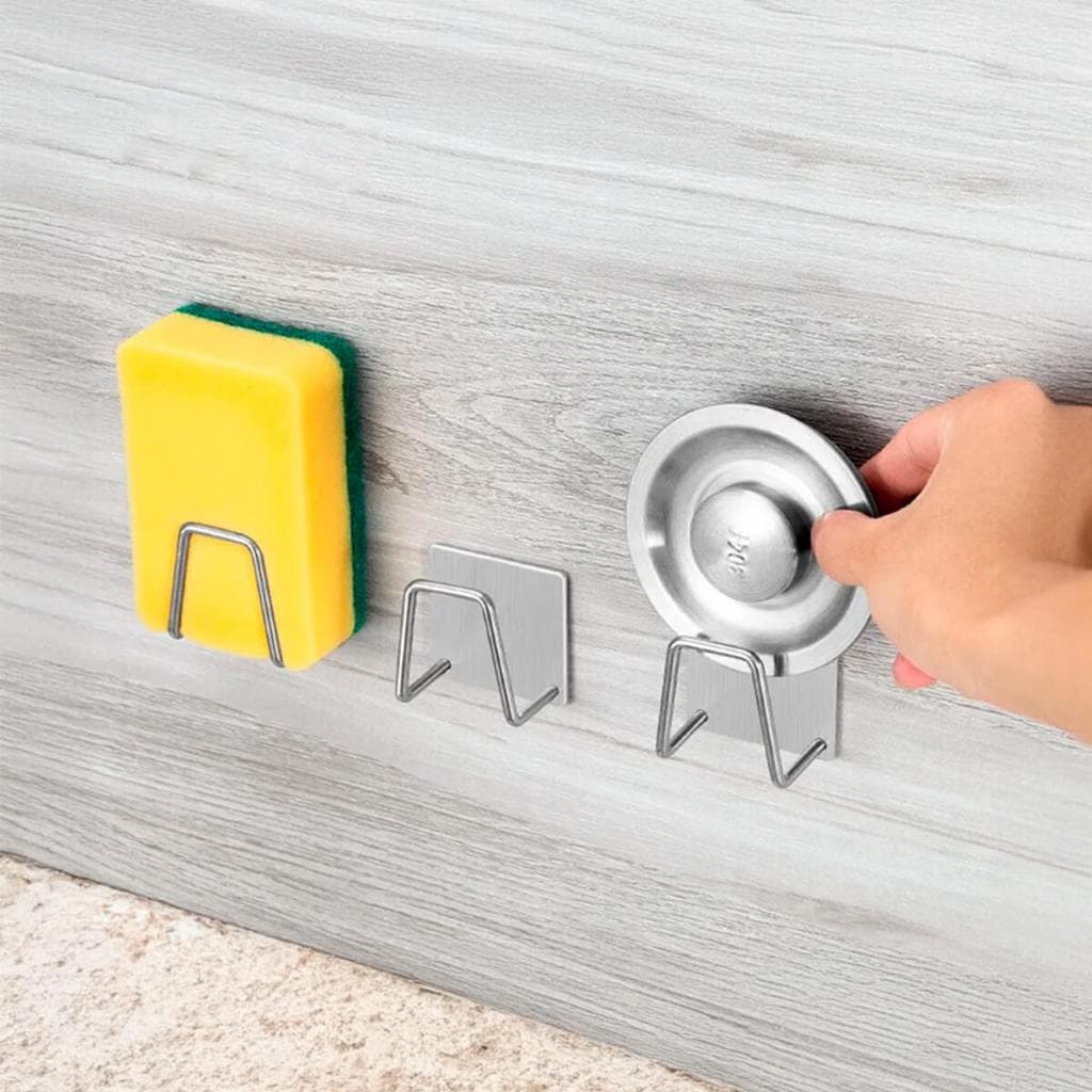 Suporte Multiuso de Parede para Cozinha Adesivo - Sem Furo - Organizador de Esponja e Utensílios - Prático e Resistente