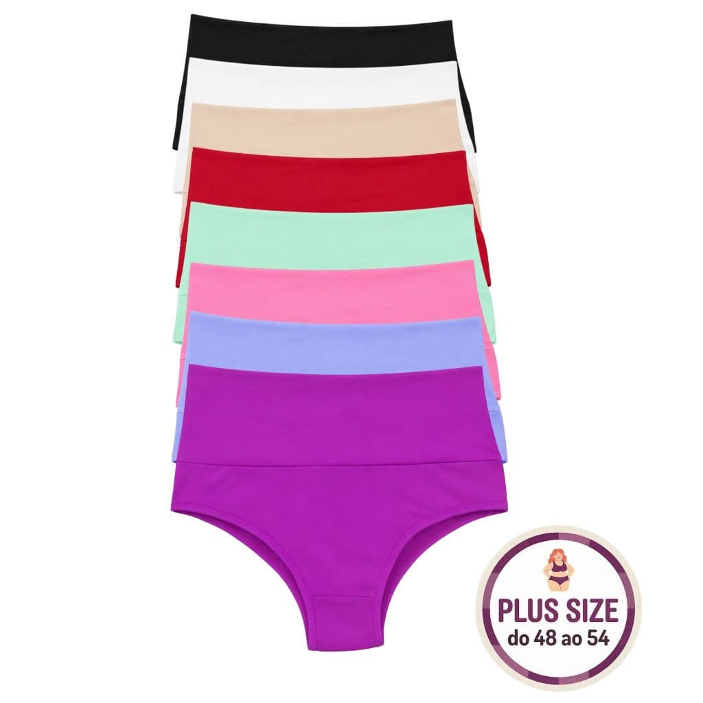 Kit Calcinha Plus Size Cós Duplo Cintura Alta Segura Barriga