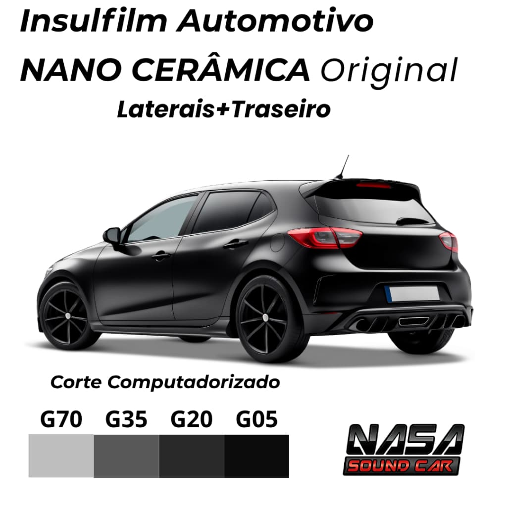 Insulfilm Película Automotiva Nano Cerâmica Vidros Laterais e Traseiro Controle Solar Corte Computadorizado  70 35 20 05