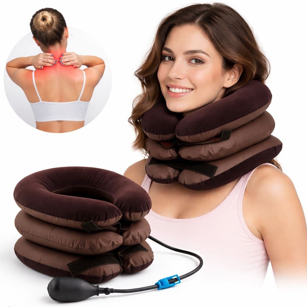 Colar Tração Cervical Almofada Inflável Portátil Massagem Ortopédico Descompressor