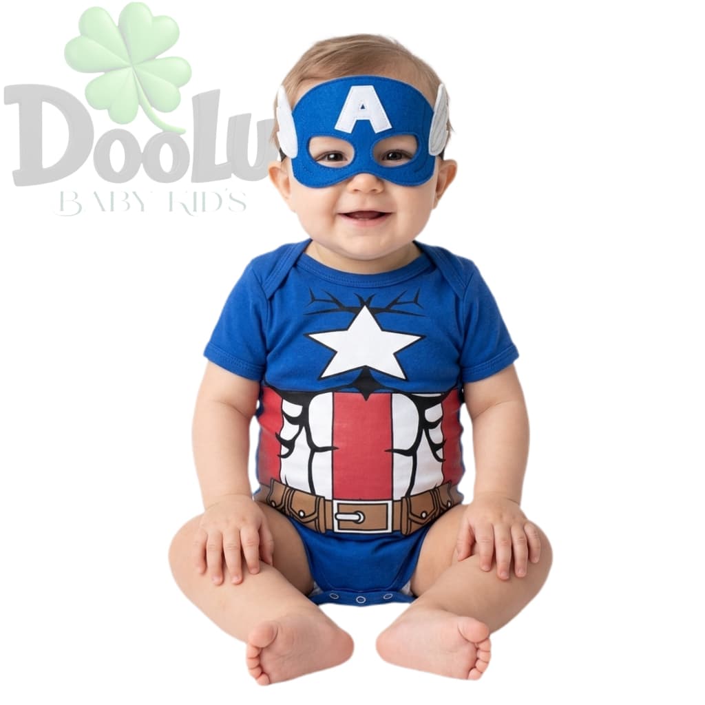 Body Bebê Capitão América + Mascara Linha Premium Super Confortavel Fantasia Capitão América