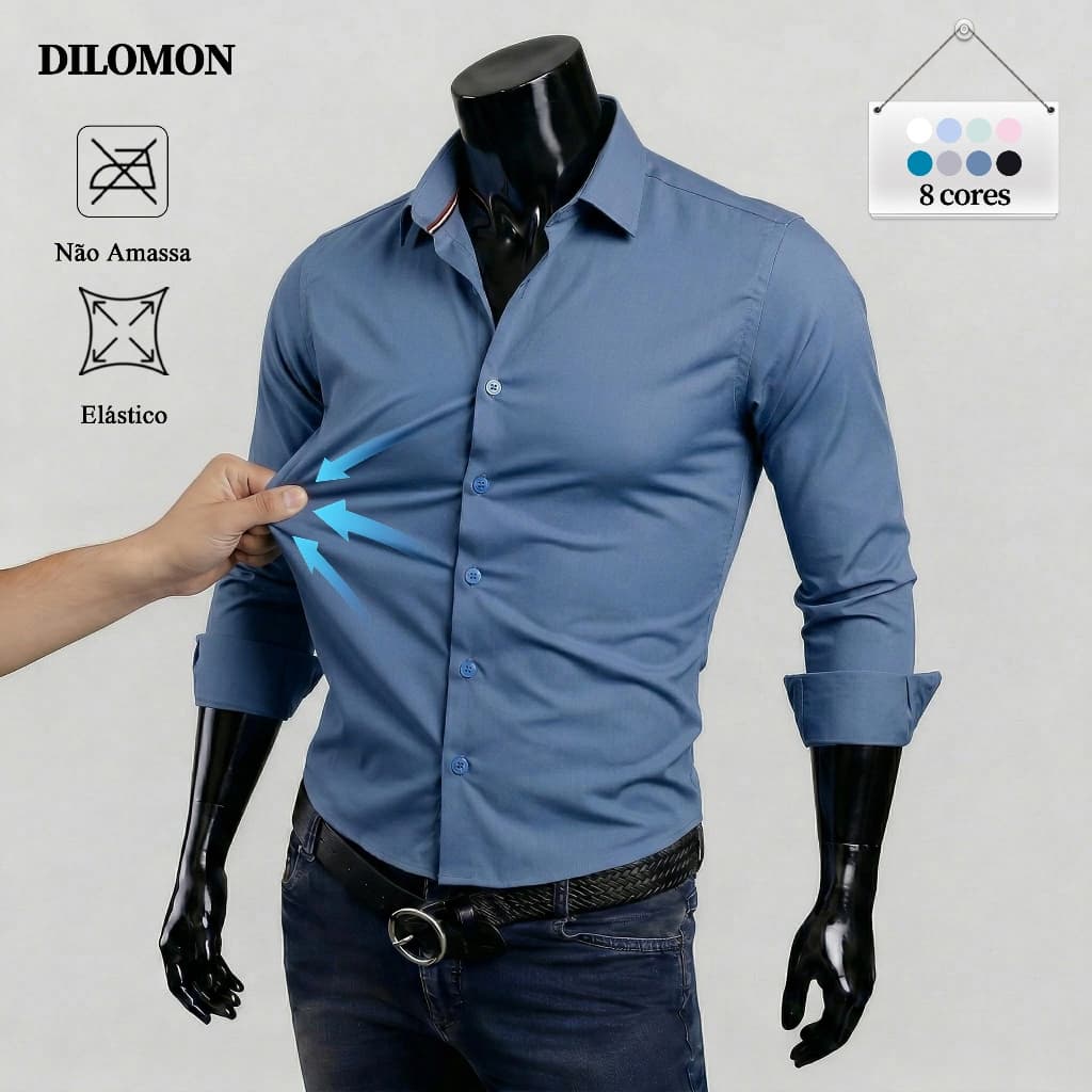 Dilomon Camisa Social Masculina Não Amassa Estilosa Slim Fit - Luxo Respirável Elastano Manga Longa