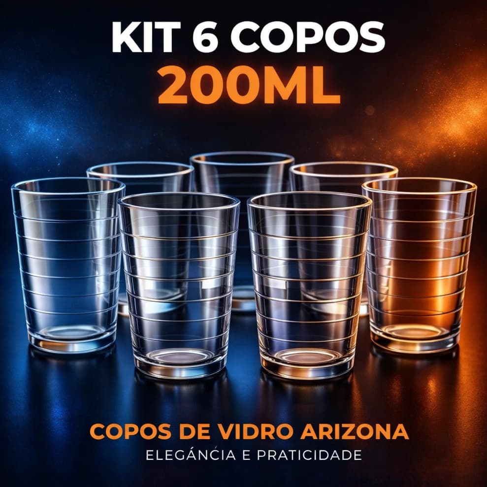 Jogo De 6 Copos De Vidro Arizona Transparente 200ml