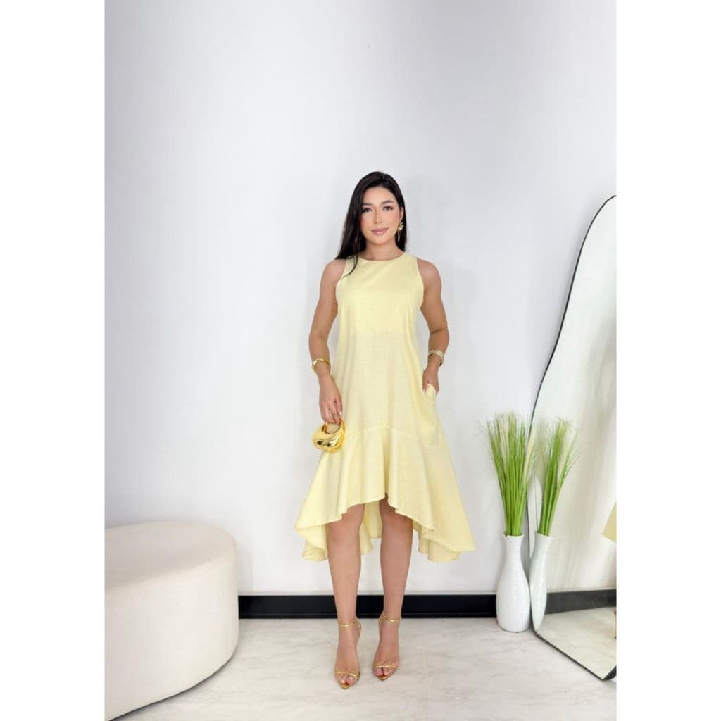 Vestido Midi vestido linho vestido solto