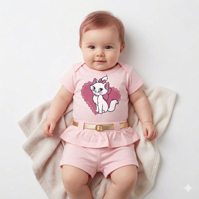 Conjunto 3 peças Bebê Menina Marie Camiseta Short com Cinto e Babado 0-6 Meses rosa vermelho azul - enxoval Luxo oferta