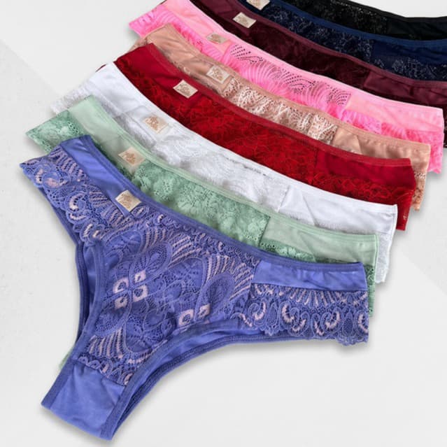 Kit Calcinha Renda Premium Adulto Forro em Algodão Tanga Microfibra Conforto Sensualidade Dia a Dia