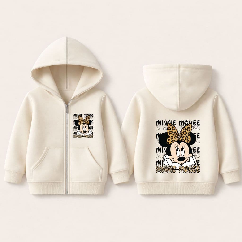 Blusa de Moletom Infantil Minie e Mickey com Ziper Capuz e Bolso Agasalho de Frio Menina e Menino