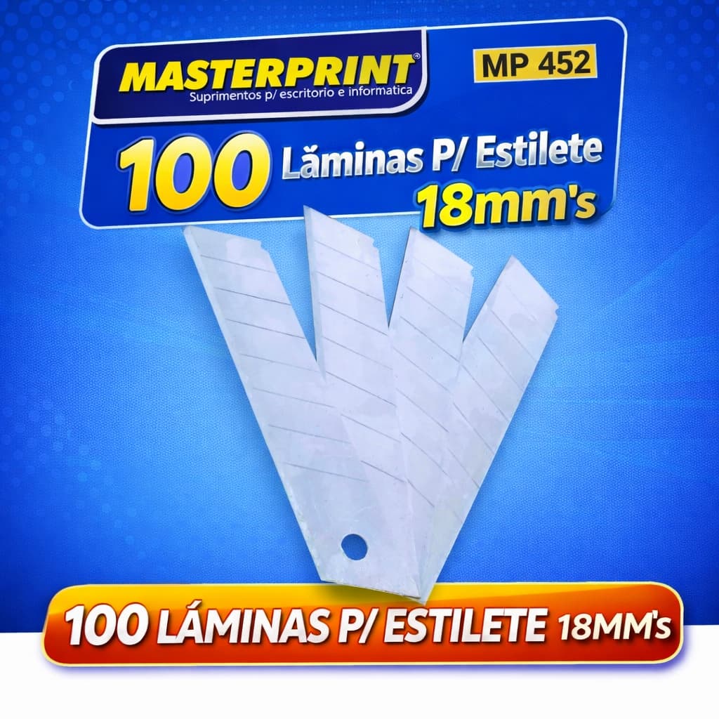 Caixa C/100 Lâminas P/ Estilete 18mm Masterprint (100 Peças)