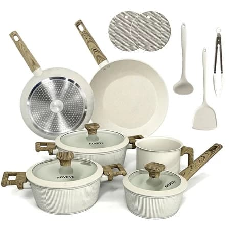 Kit Panelas Antiaderentes 13 Peças Branco Completo Jogo de Cozinha Revestimento Antiaderente Fácil Limpeza Panelas